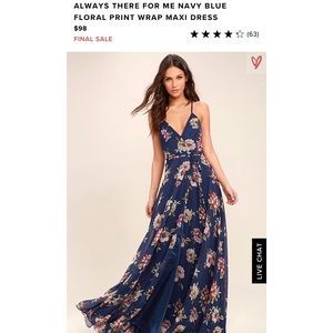 Lulu’s Navy Blue Floral Print Maxi Wrap Dress